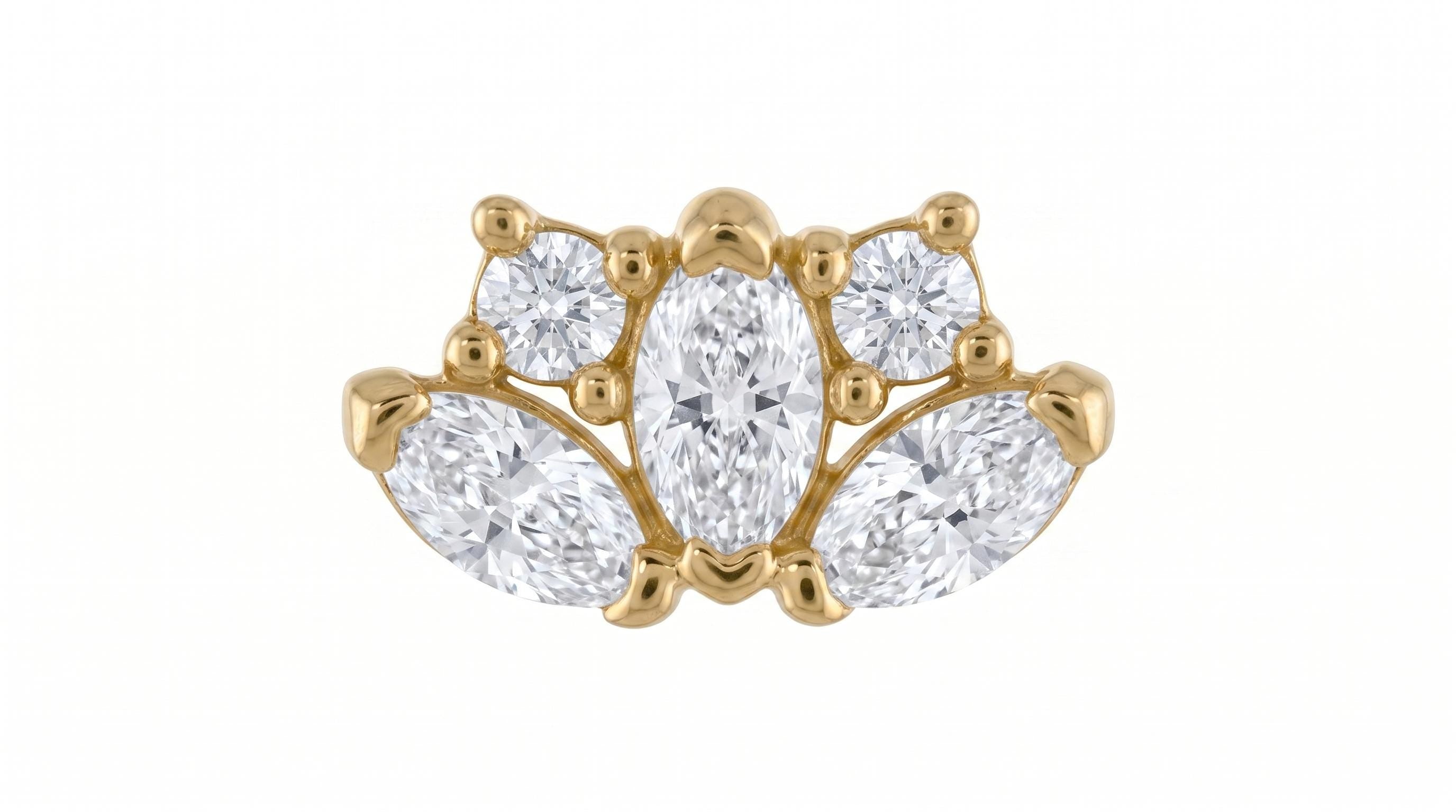 14K Solid Gold Flat Back Earring - Cubic zirconia, Yellow gold, Solid gold