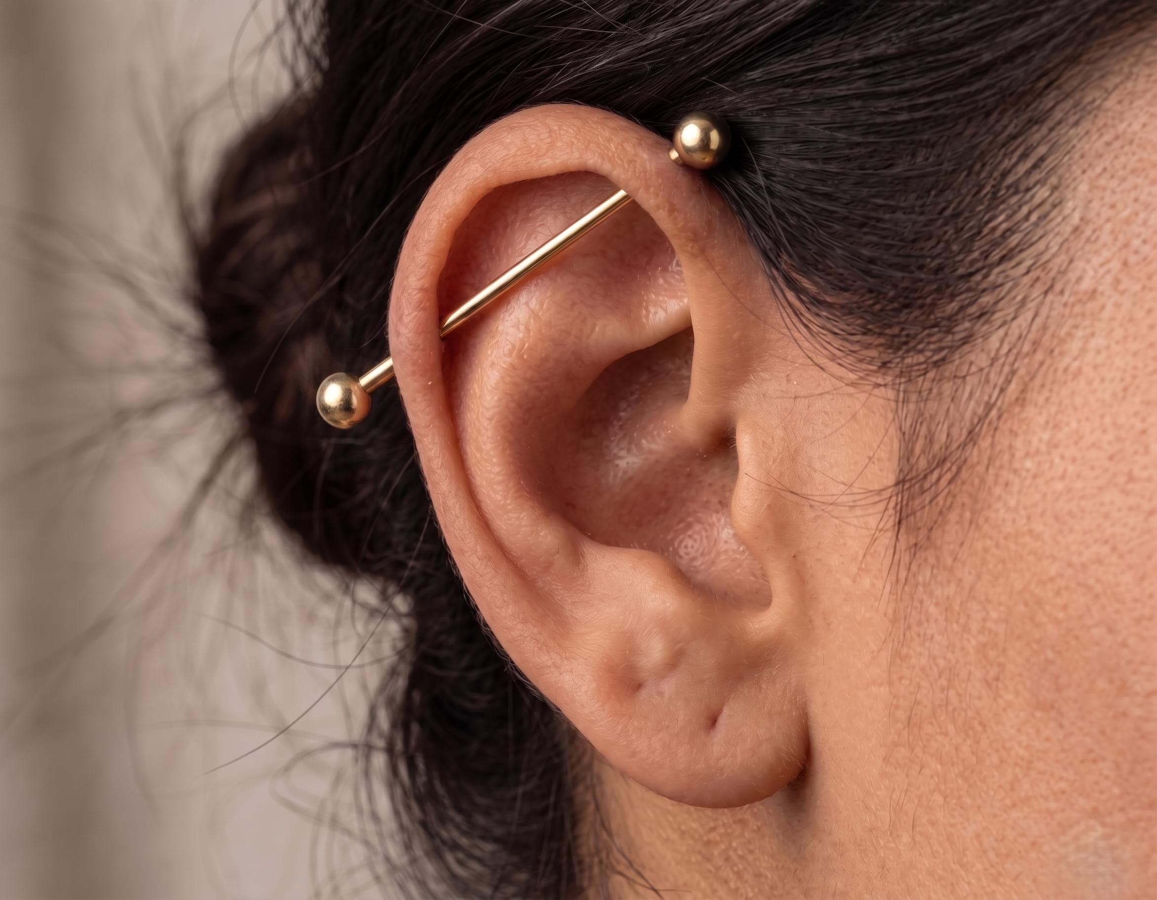 14K Solid Gold Industrial Barbell - Yellow gold, Solid gold, 14k
