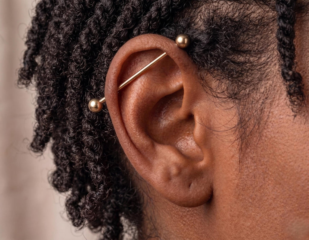 10K Solid Gold Industrial Barbell - Yellow gold, Solid gold, 10k