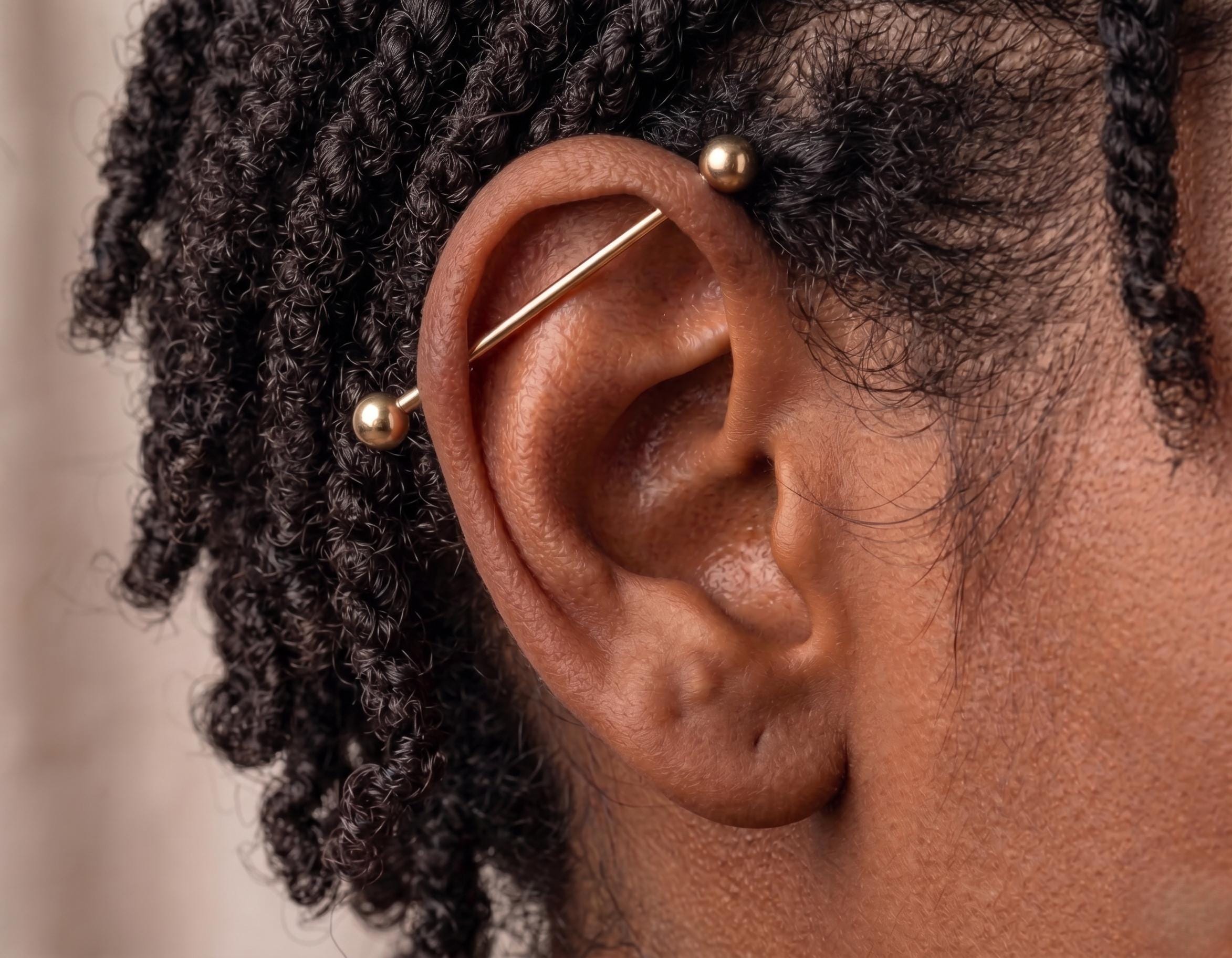 10K Solid Gold Industrial Barbell - Yellow gold, Solid gold, 10k