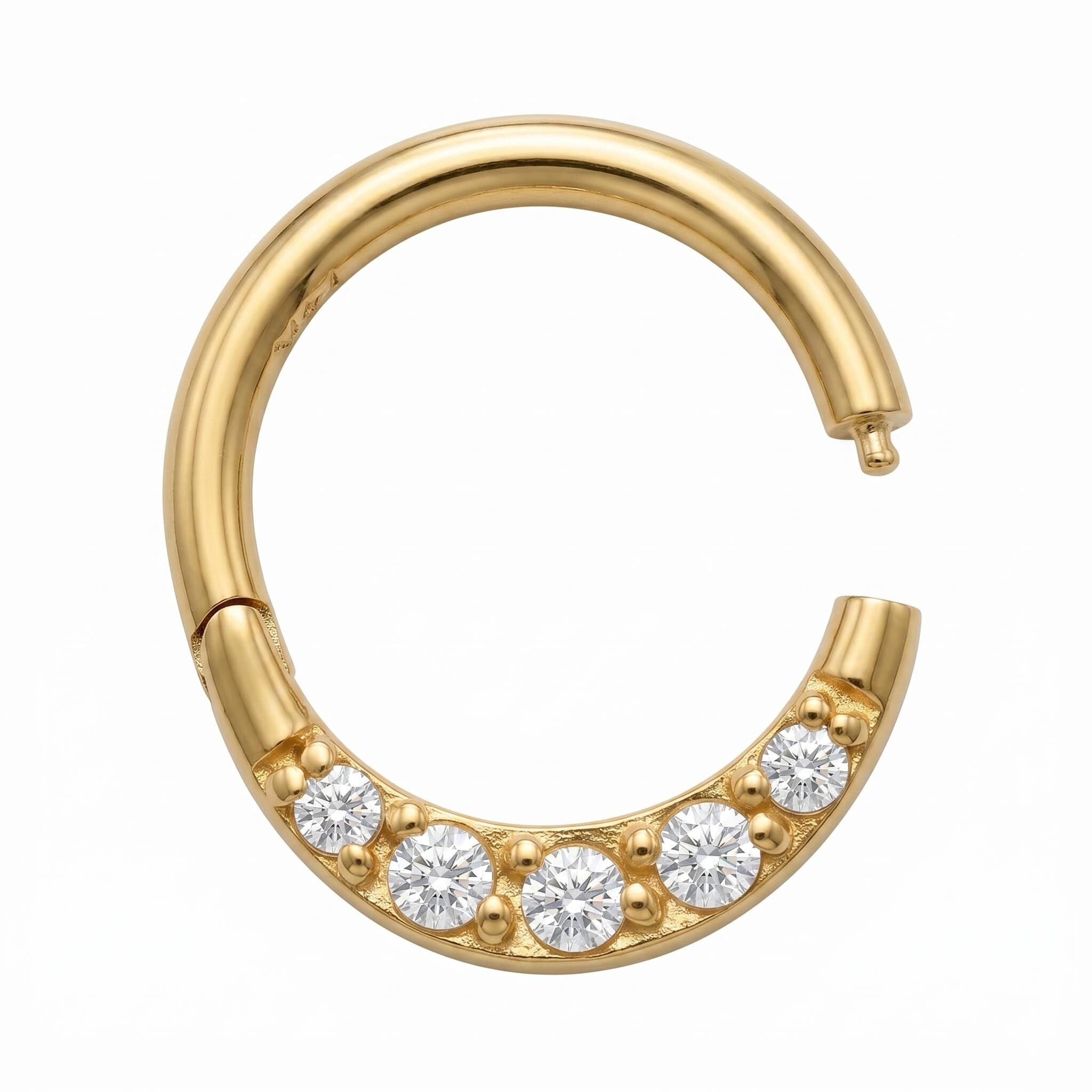 10K Solid Gold Daith Ring - Cubic zirconia, Yellow gold, Solid gold