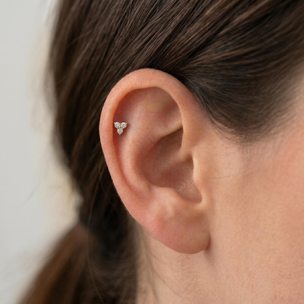 14K Solid Gold CZ Cluster Flat Back Earring - Cubic zirconia, Yellow gold, Solid gold