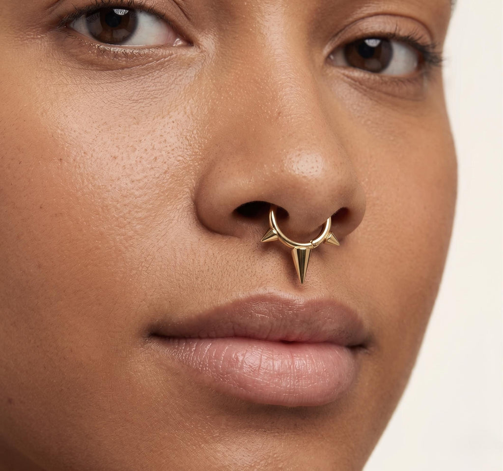 14K Solid Gold Spike Septum Ring - Yellow gold, Solid gold, 14k