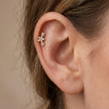 14K Solid Gold Floral CZ Cartilage Earring - Cubic zirconia, Yellow gold, Solid gold