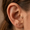 14K Solid Gold Heart CZ Cartilage Earring - Cubic zirconia, Yellow gold, Solid gold