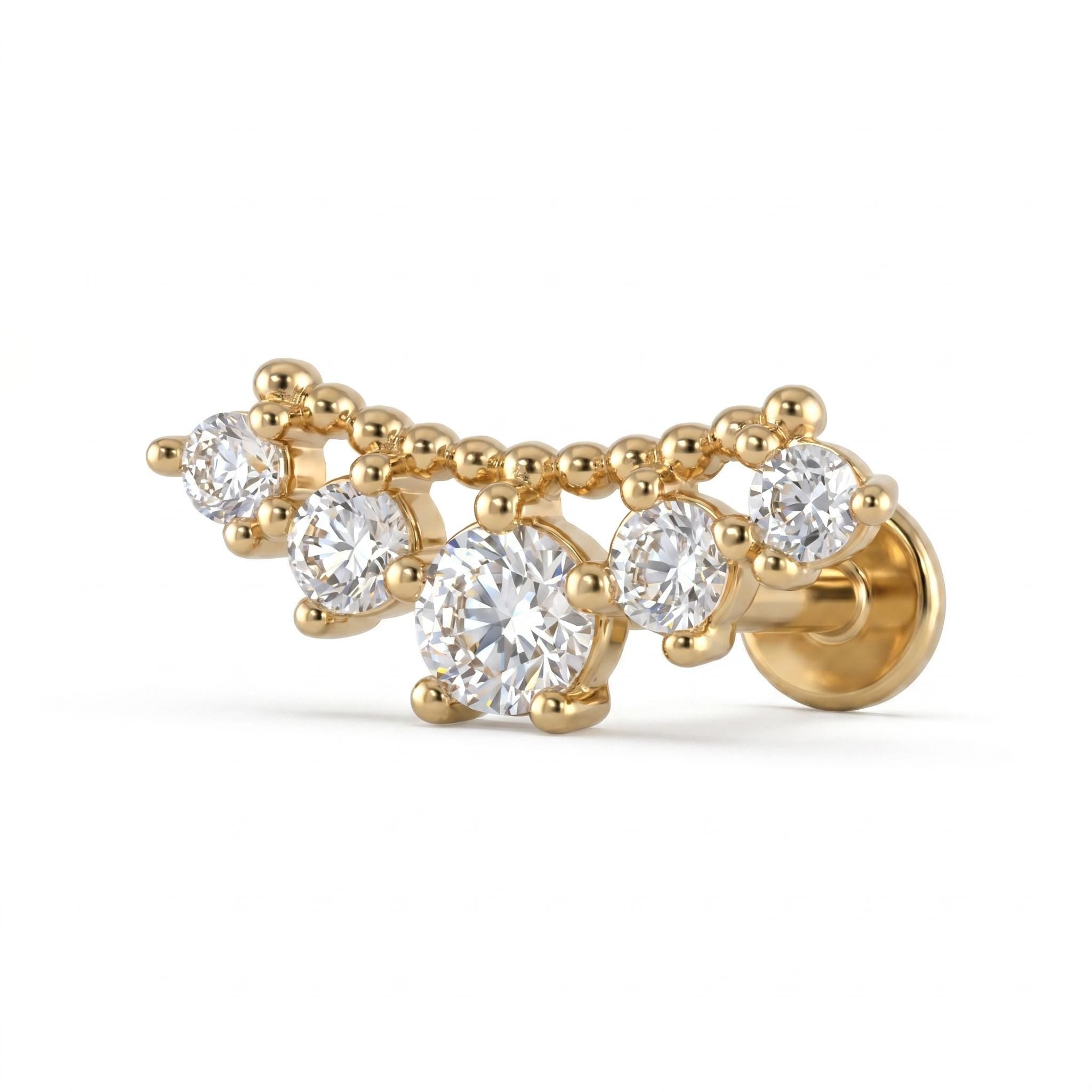 14K Solid Gold Graduated CZ Cartilage Earring - Cubic zirconia, Yellow gold, Solid gold