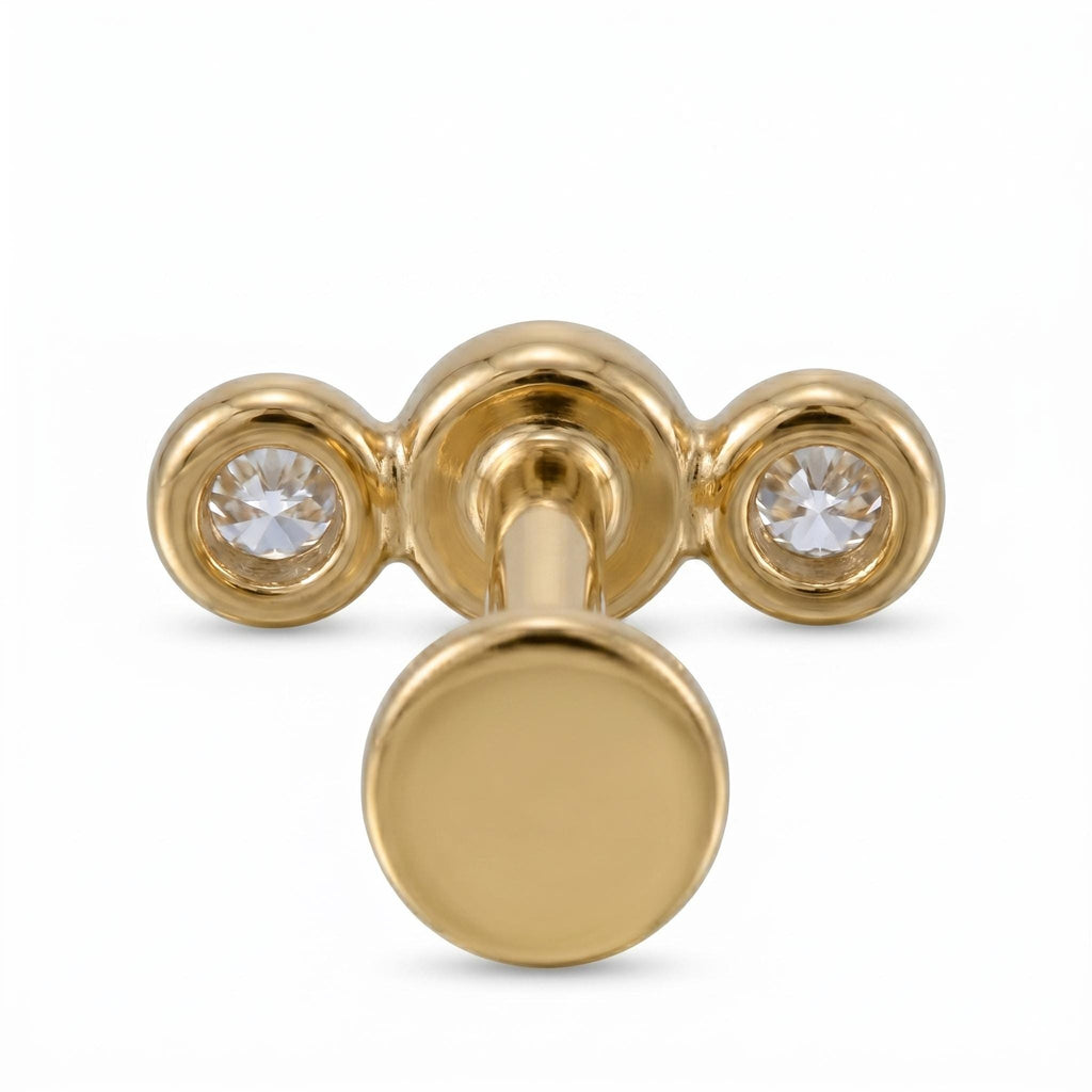 14K Solid Gold 3 Stone CZ Cartilage Earring - Cubic zirconia, Yellow gold, Solid gold