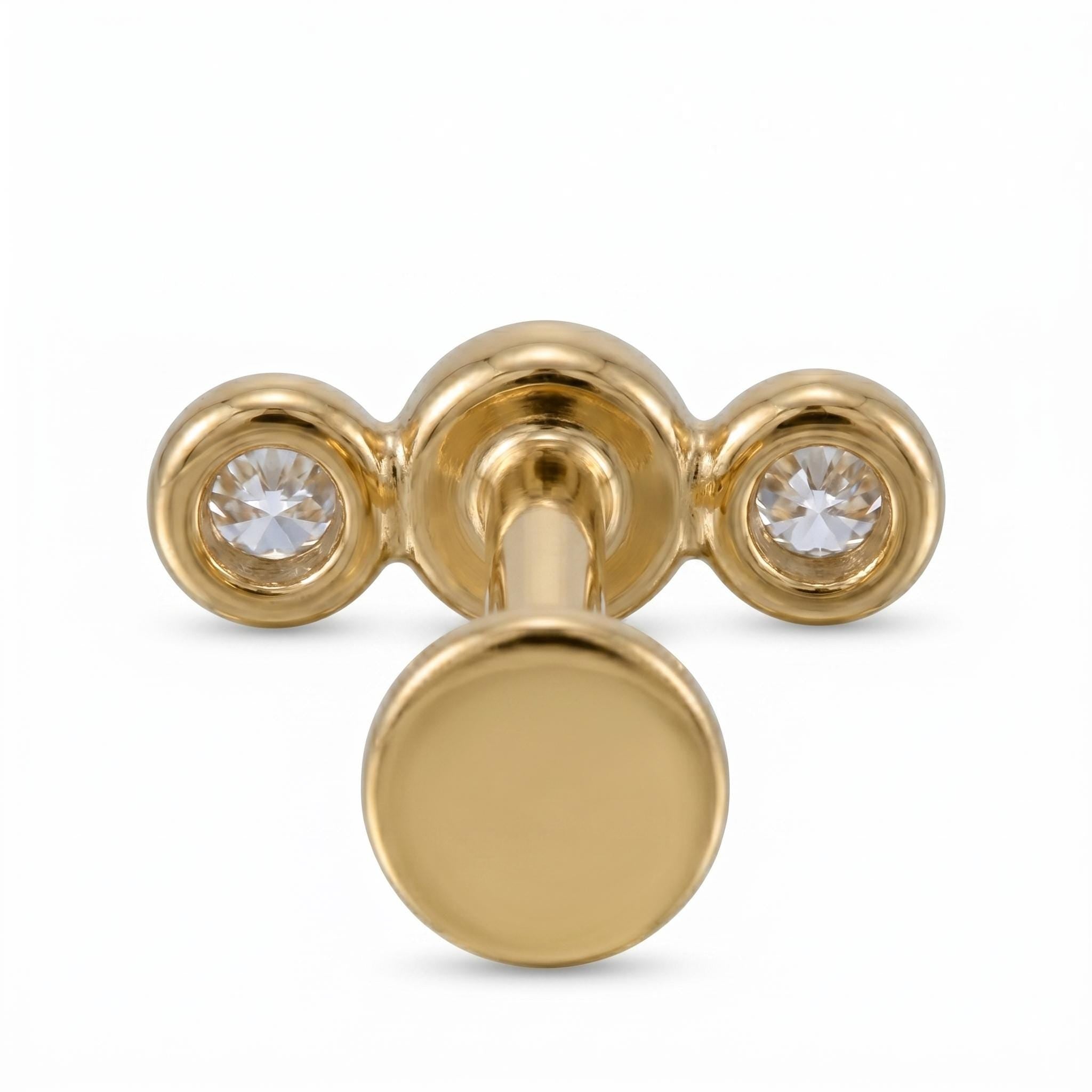14K Solid Gold 3 Stone CZ Cartilage Earring - Cubic zirconia, Yellow gold, Solid gold