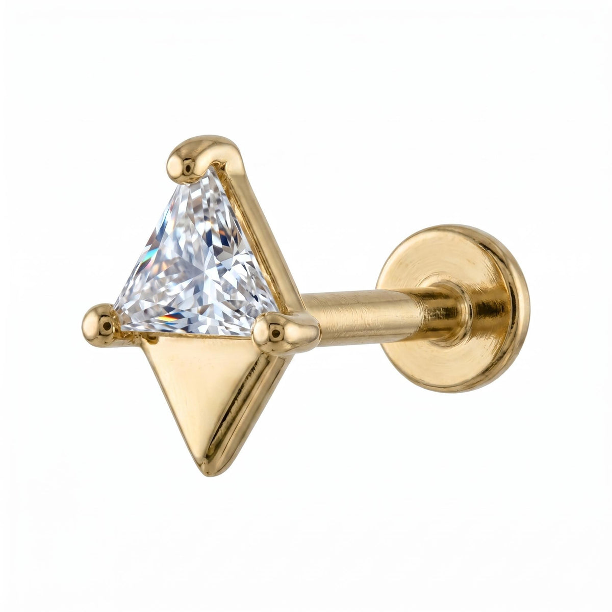 14K Solid Gold Triangle CZ Cartilage Earring - Cubic zirconia, Yellow gold, Solid gold