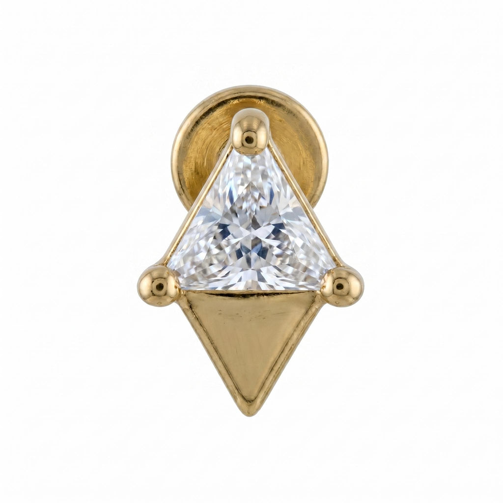 14K Solid Gold Triangle CZ Cartilage Earring - Cubic zirconia, Yellow gold, Solid gold