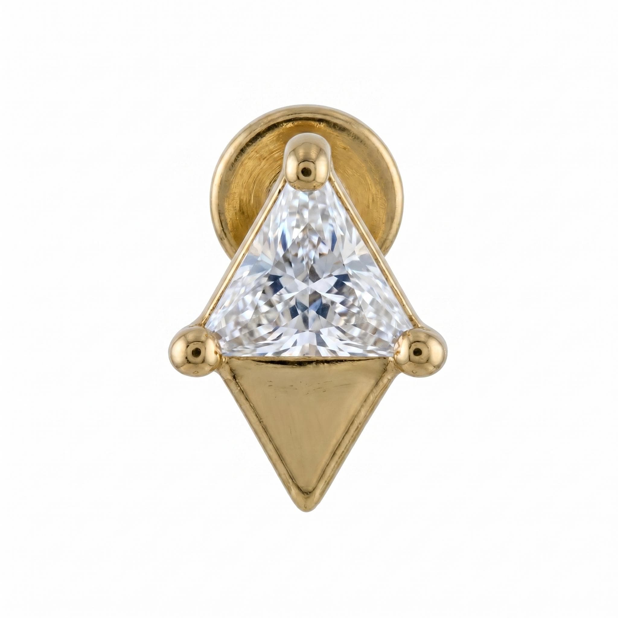 14K Solid Gold Triangle CZ Cartilage Earring - Cubic zirconia, Yellow gold, Solid gold
