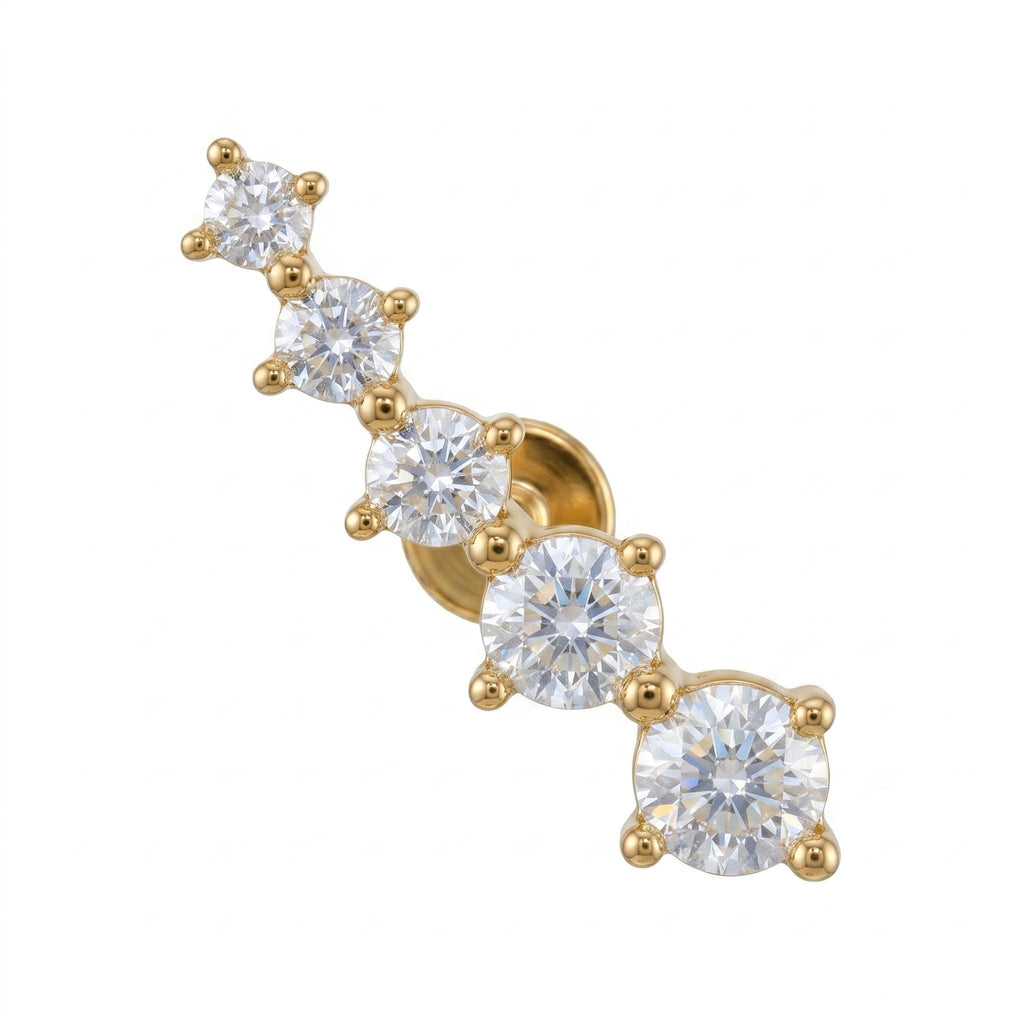 14K Solid Gold CZ Graduated Cartilage Earring - Cubic zirconia, Yellow gold, Solid gold