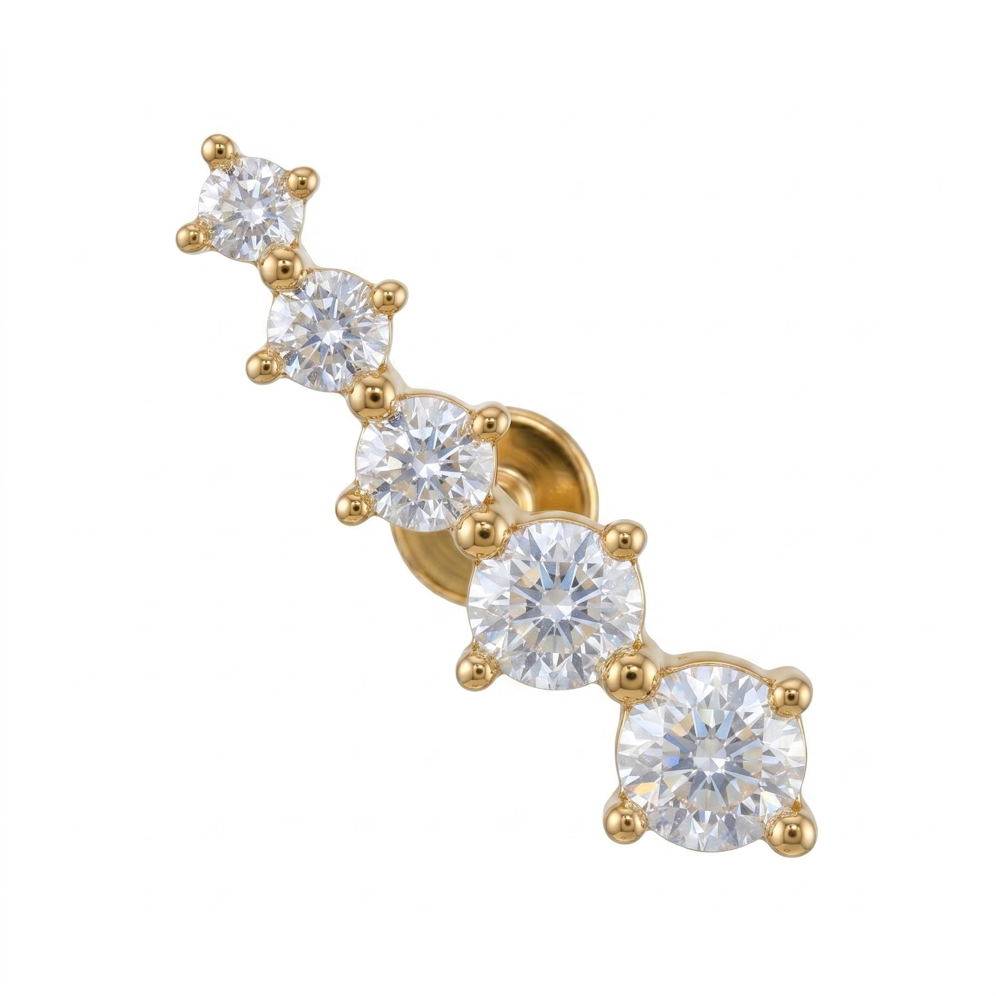 14K Solid Gold CZ Graduated Cartilage Earring - Cubic zirconia, Yellow gold, Solid gold