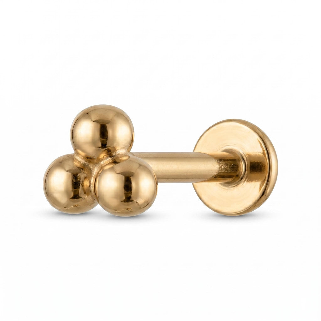 14K Solid Gold Beaded Cartilage Earring - Yellow gold, Solid gold, 14k