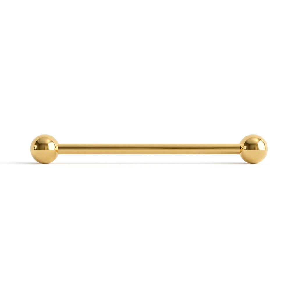 10K Solid Gold Industrial Barbell - Yellow gold, Solid gold, 10k