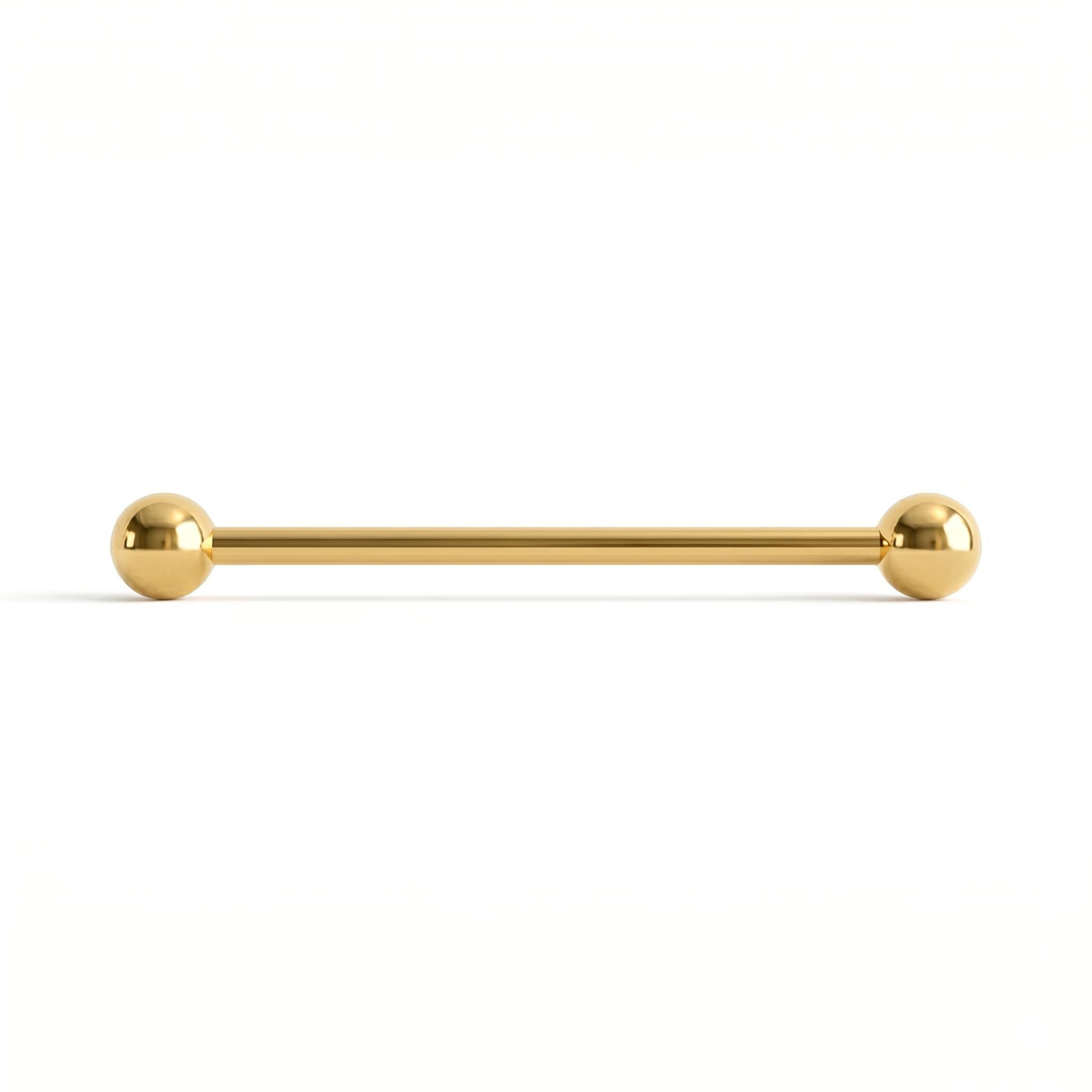 10K Solid Gold Industrial Barbell - Yellow gold, Solid gold, 10k