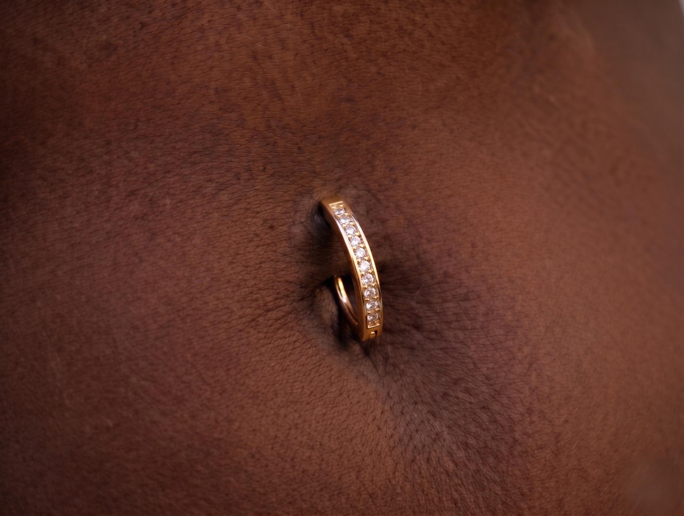 10K Solid Gold Belly Hoop - Cubic zirconia, Yellow gold, Solid gold