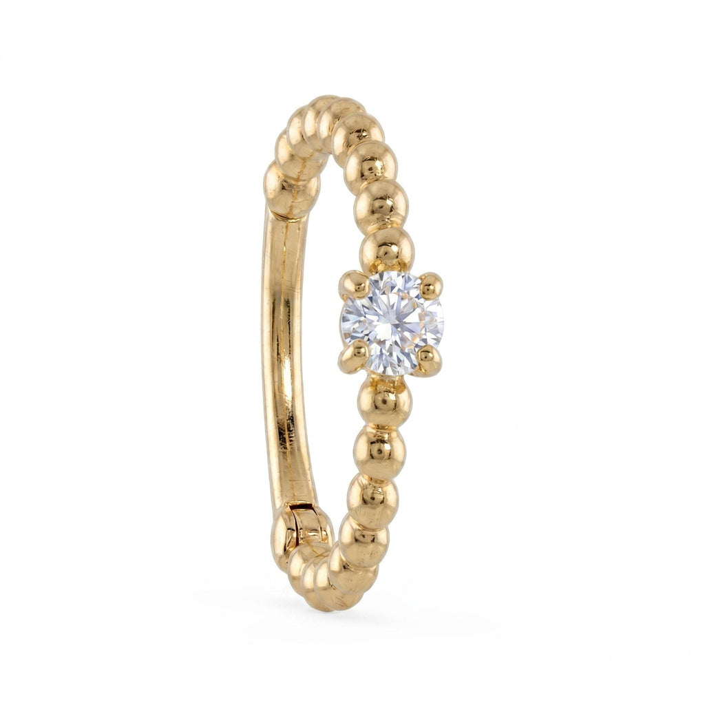 14K Solid Gold Genuine Diamond Cartilage Ring - Diamond, Yellow gold, Solid gold
