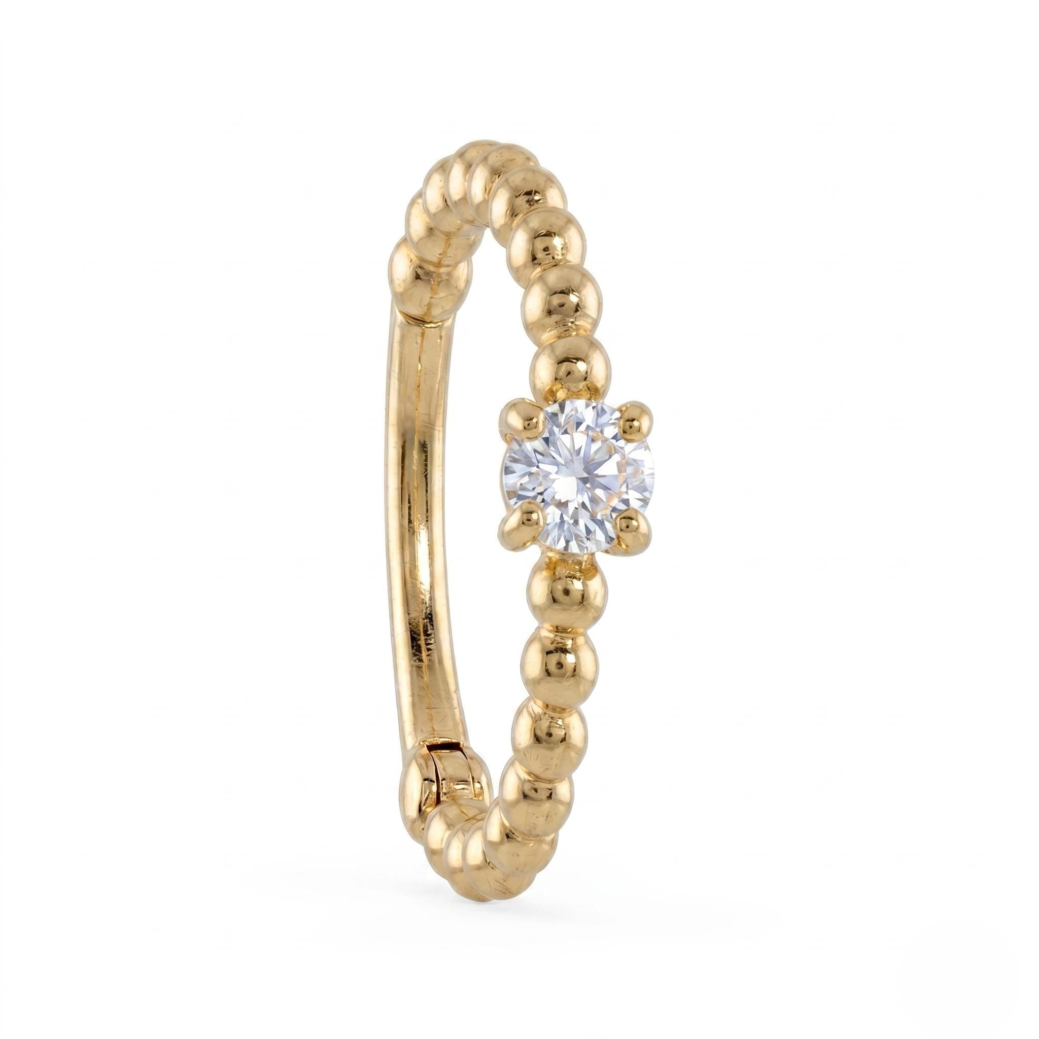 14K Solid Gold Genuine Diamond Cartilage Ring - Diamond, Yellow gold, Solid gold