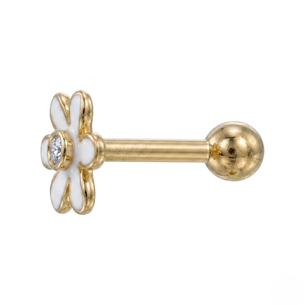 14K Solid Gold Flower Cartilage - Cubic zirconia, Yellow gold, Solid gold