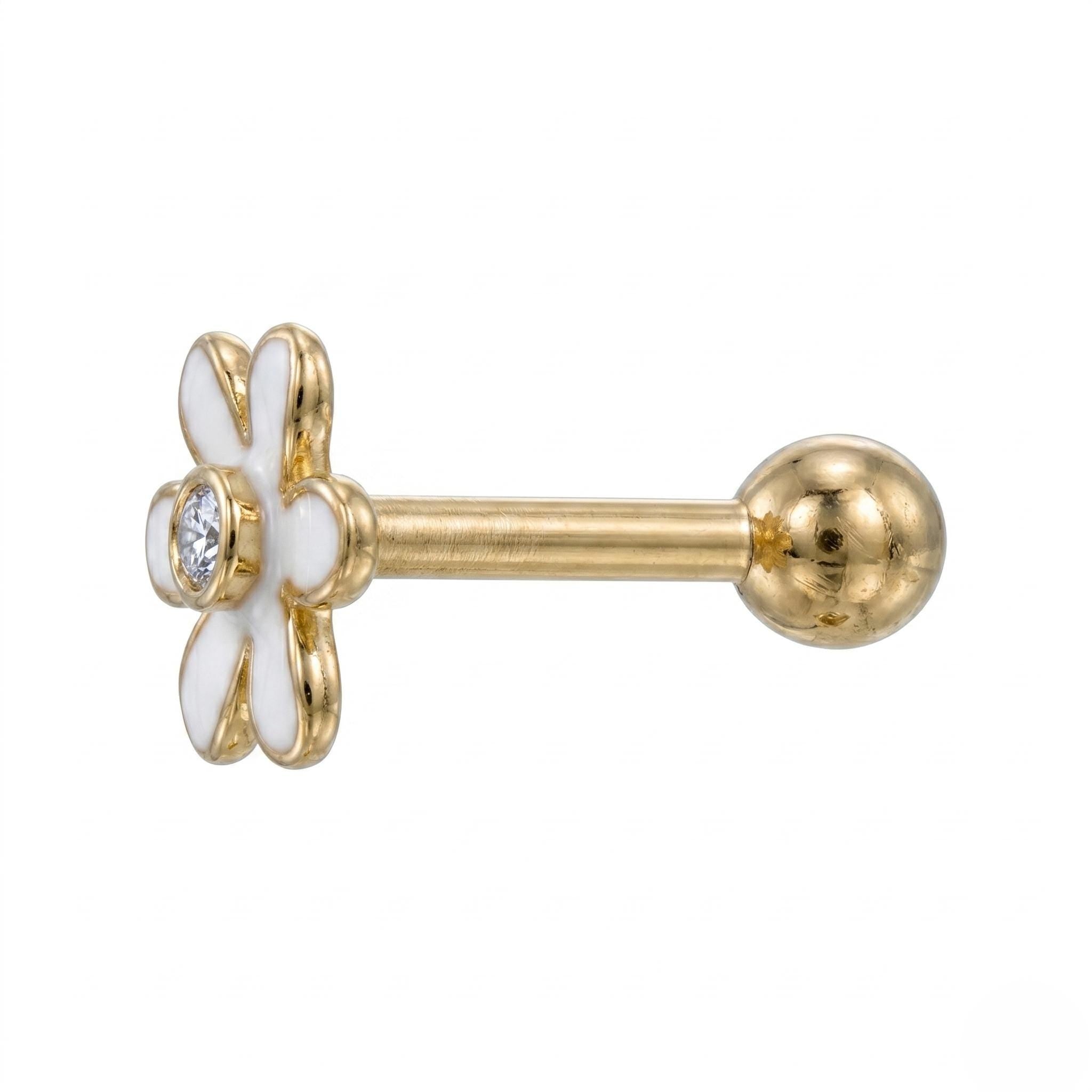 14K Solid Gold Flower Cartilage - Cubic zirconia, Yellow gold, Solid gold