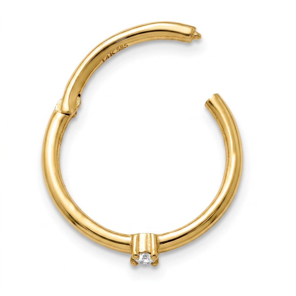 14K Solid Gold Genuine Diamond Cartilage Ring - Diamond, Yellow gold, Solid gold