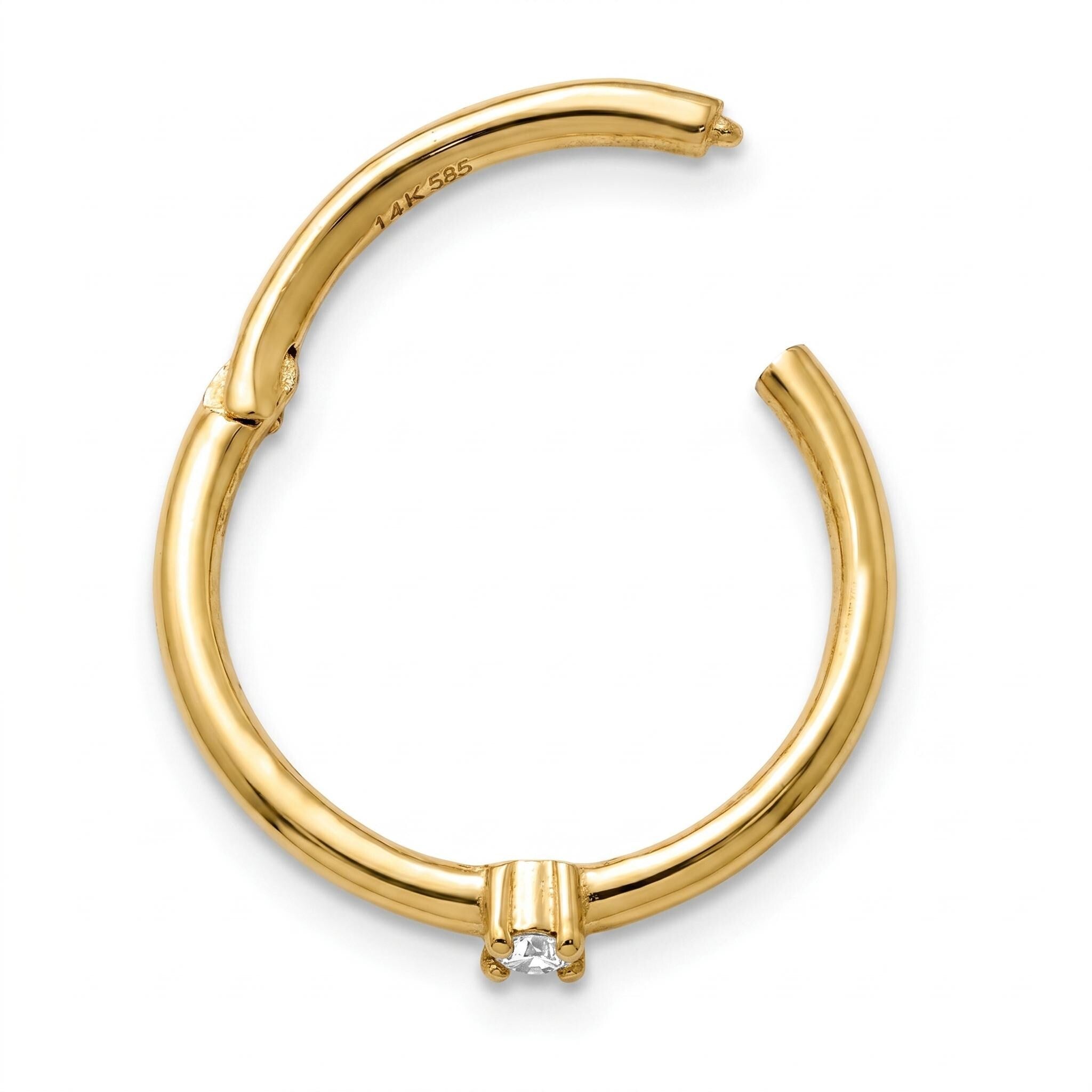 14K Solid Gold Genuine Diamond Cartilage Ring - Diamond, Yellow gold, Solid gold