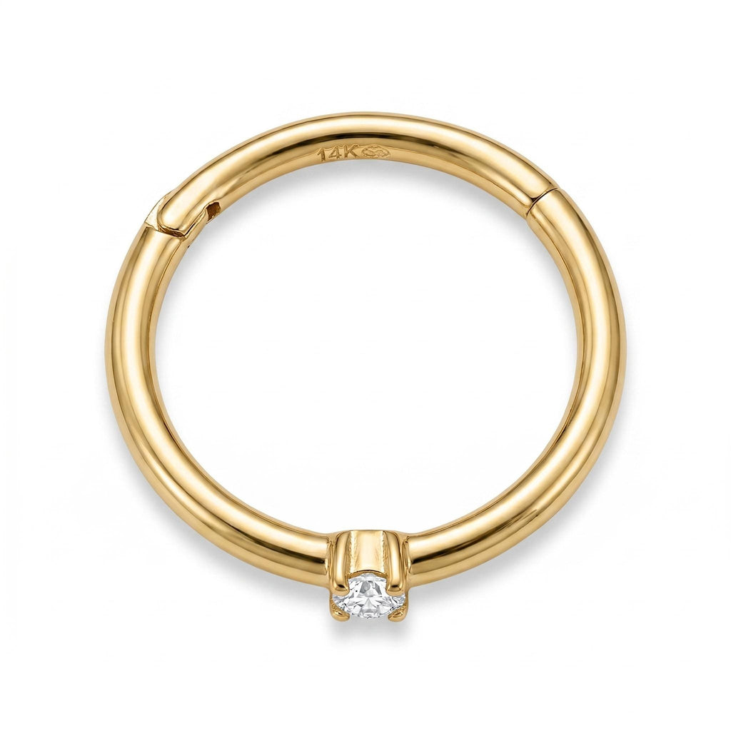 14K Solid Gold Genuine Diamond Cartilage Ring - Diamond, Yellow gold, Solid gold