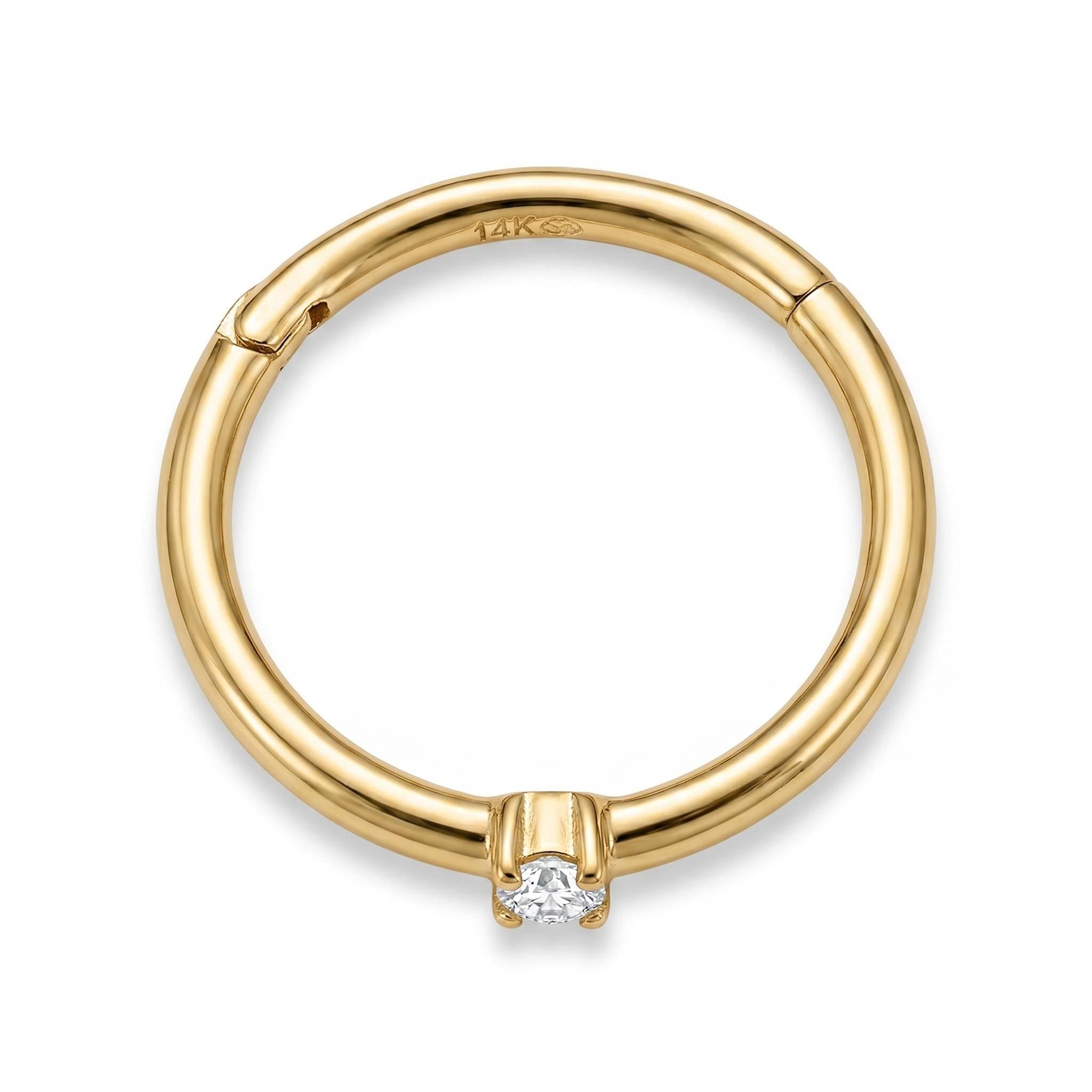 14K Solid Gold Genuine Diamond Cartilage Ring - Diamond, Yellow gold, Solid gold