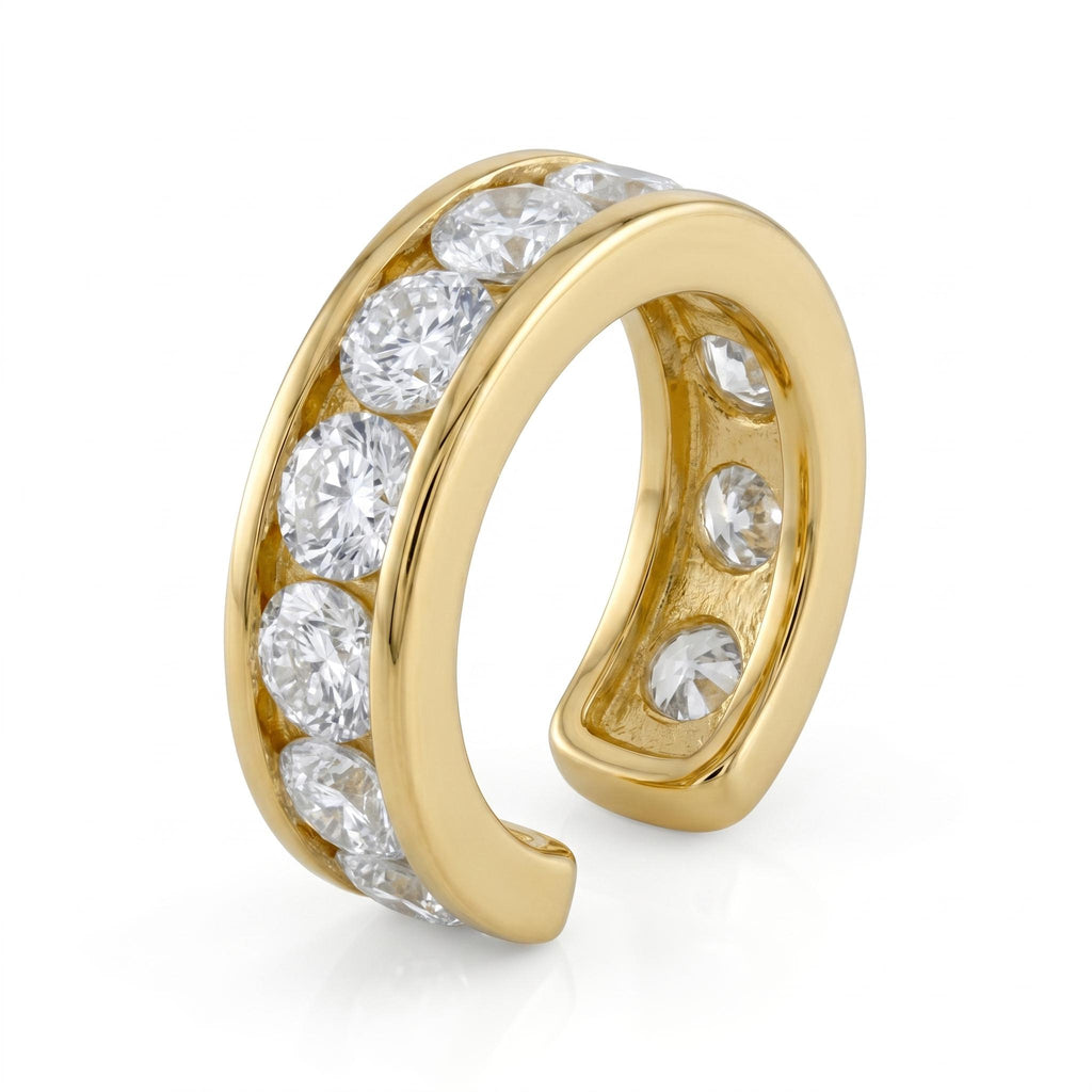 14K Solid Gold Ear Cuff - Cubic zirconia, White gold, Yellow gold