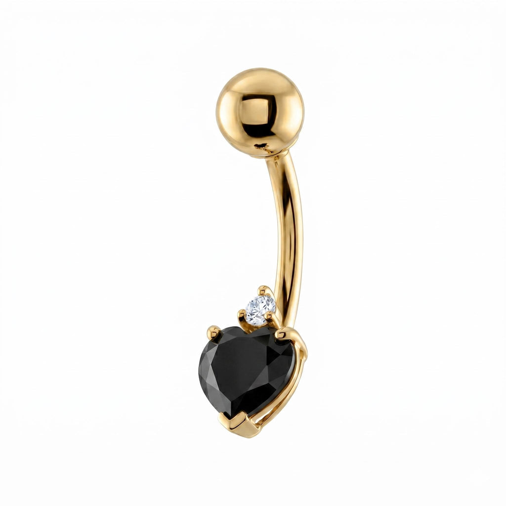 10K Solid Gold Heart Belly Ring - Yellow gold, Solid gold, 10k