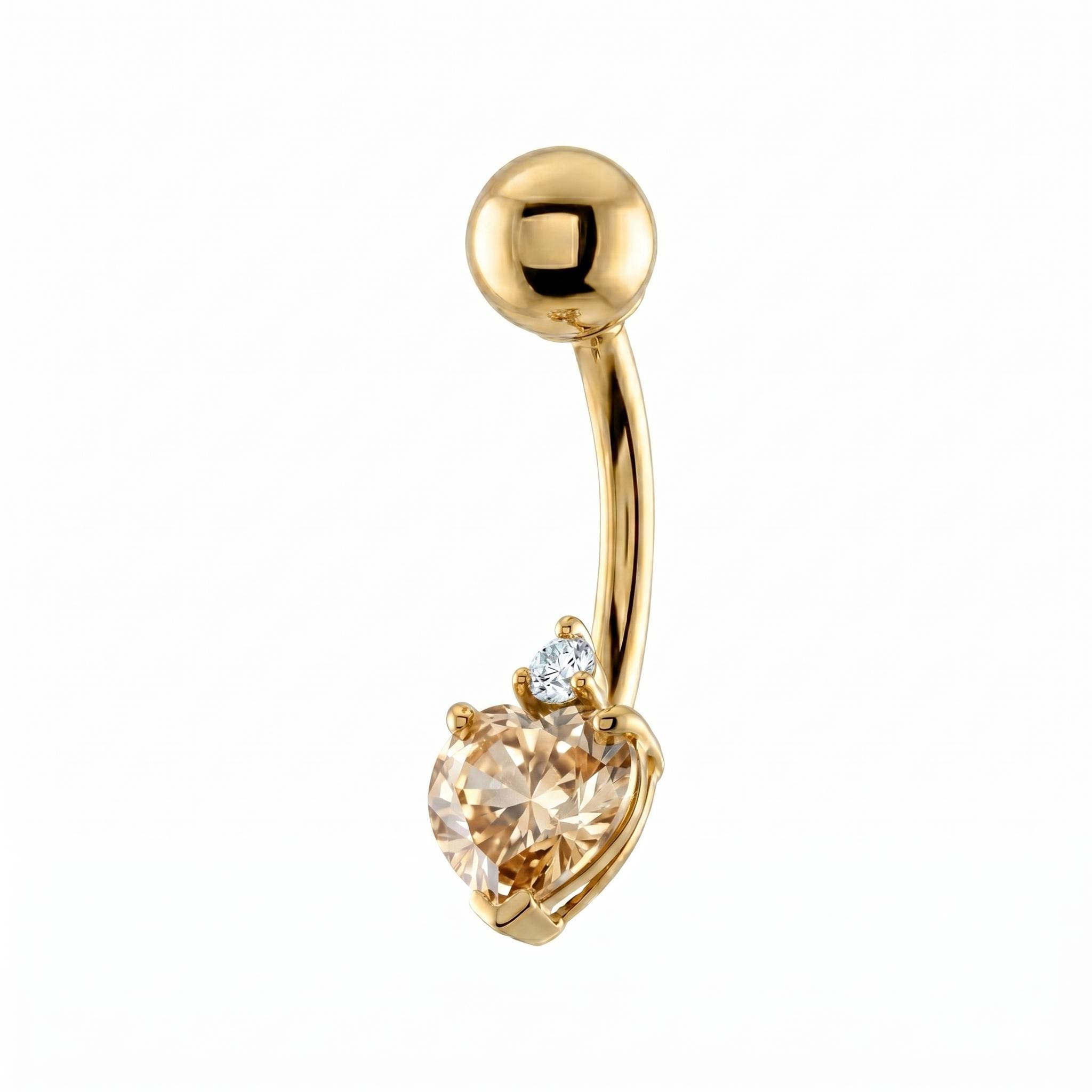 10K Solid Gold Heart Belly Ring - Yellow gold, Solid gold, 10k