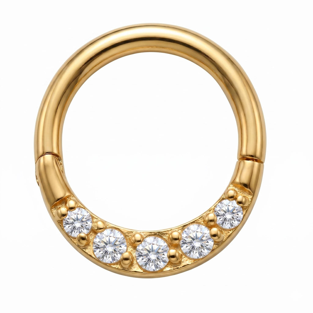 10K Solid Gold Daith Ring - Cubic zirconia, Yellow gold, Solid gold