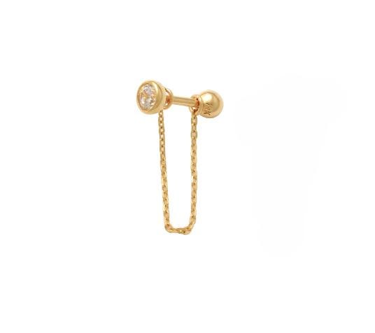 14K Solid Gold Dangling Chain Cartilage Earring - Yellow gold