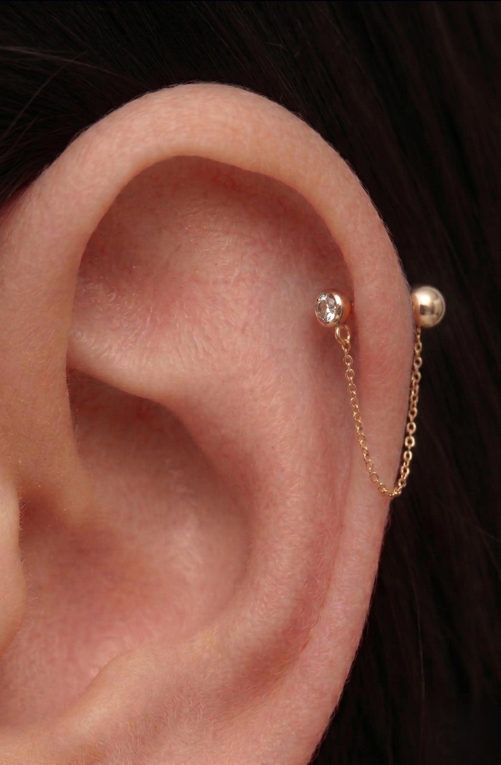 14K Solid Gold Dangling Chain Cartilage Earring - Yellow gold
