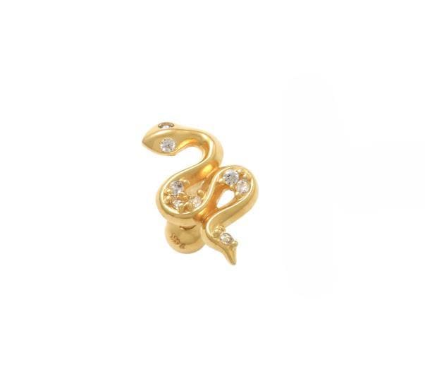10K Solid Gold Snake Cartilage - Cubic zirconia, Yellow gold, Solid gold
