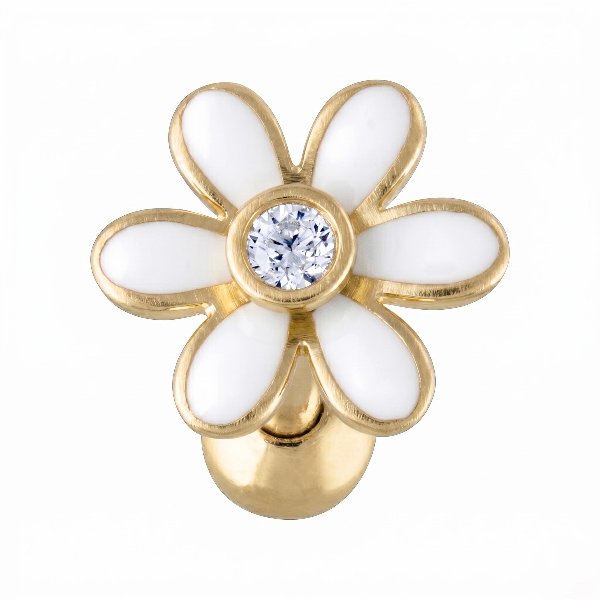 14K Solid Gold Flower Cartilage - Cubic zirconia, Yellow gold, Solid gold