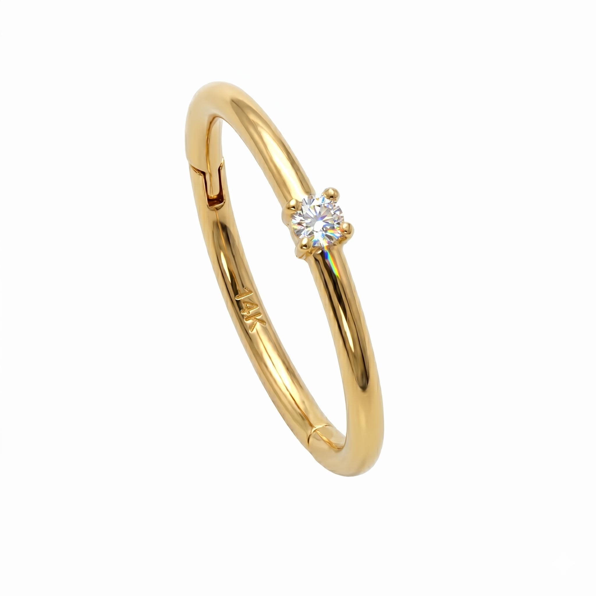 14K Solid Gold Genuine Diamond Cartilage Ring - Diamond, Yellow gold, Solid gold