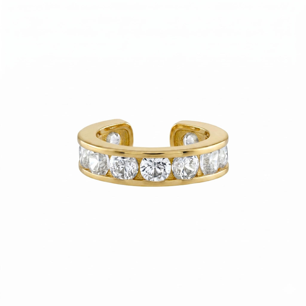14K Solid Gold Ear Cuff - Cubic zirconia, White gold, Yellow gold