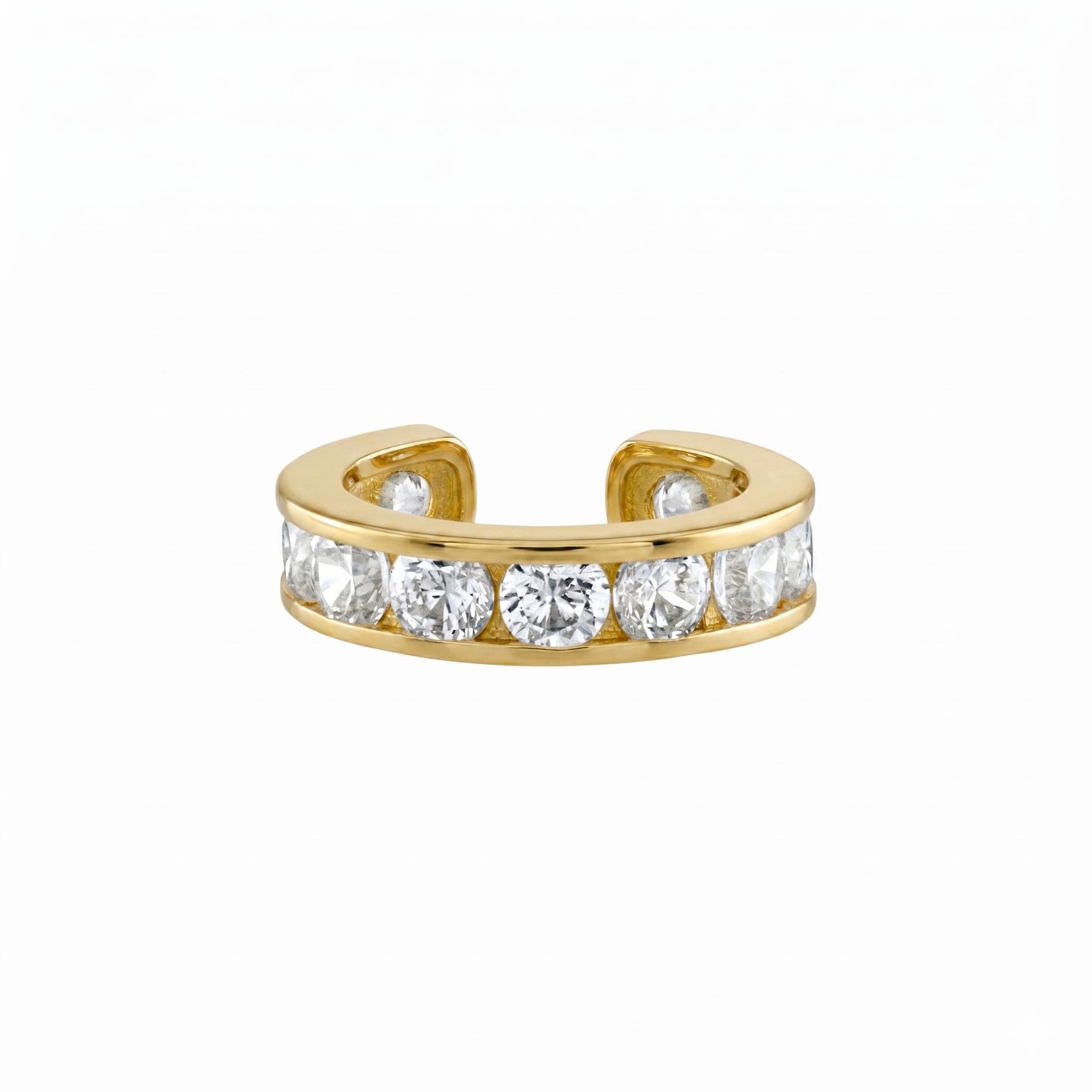 14K Solid Gold Ear Cuff - Cubic zirconia, White gold, Yellow gold