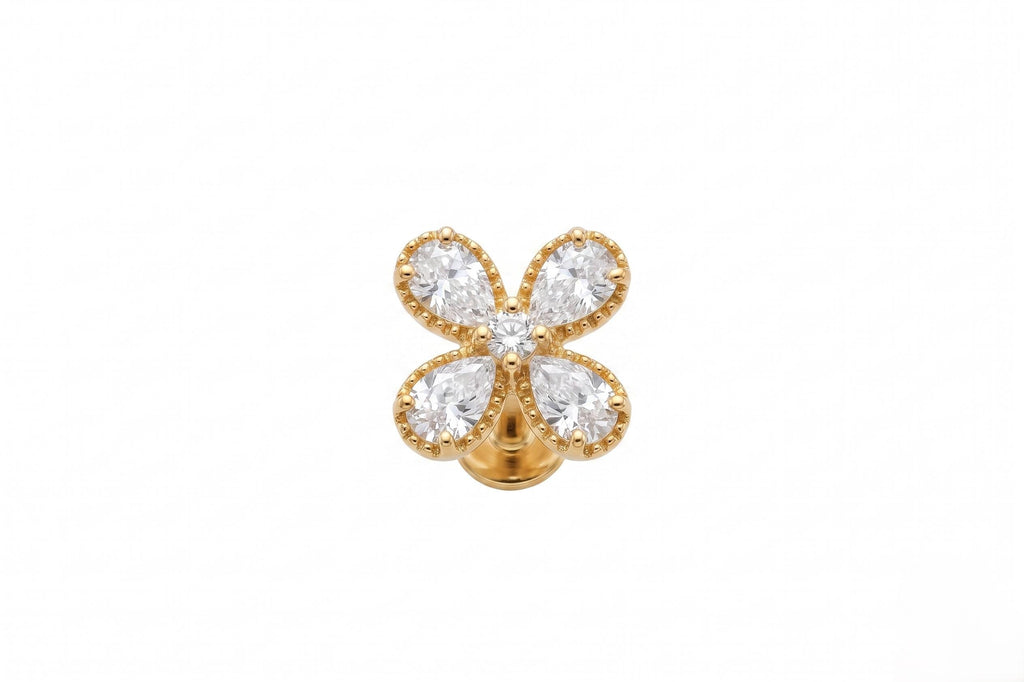 14K Solid Gold Flower Cartilage | Internally Threaded Flower Cartilage | CZ Cartilage Piercing Jewelry | Helix Tragus Stud | Flower Helix