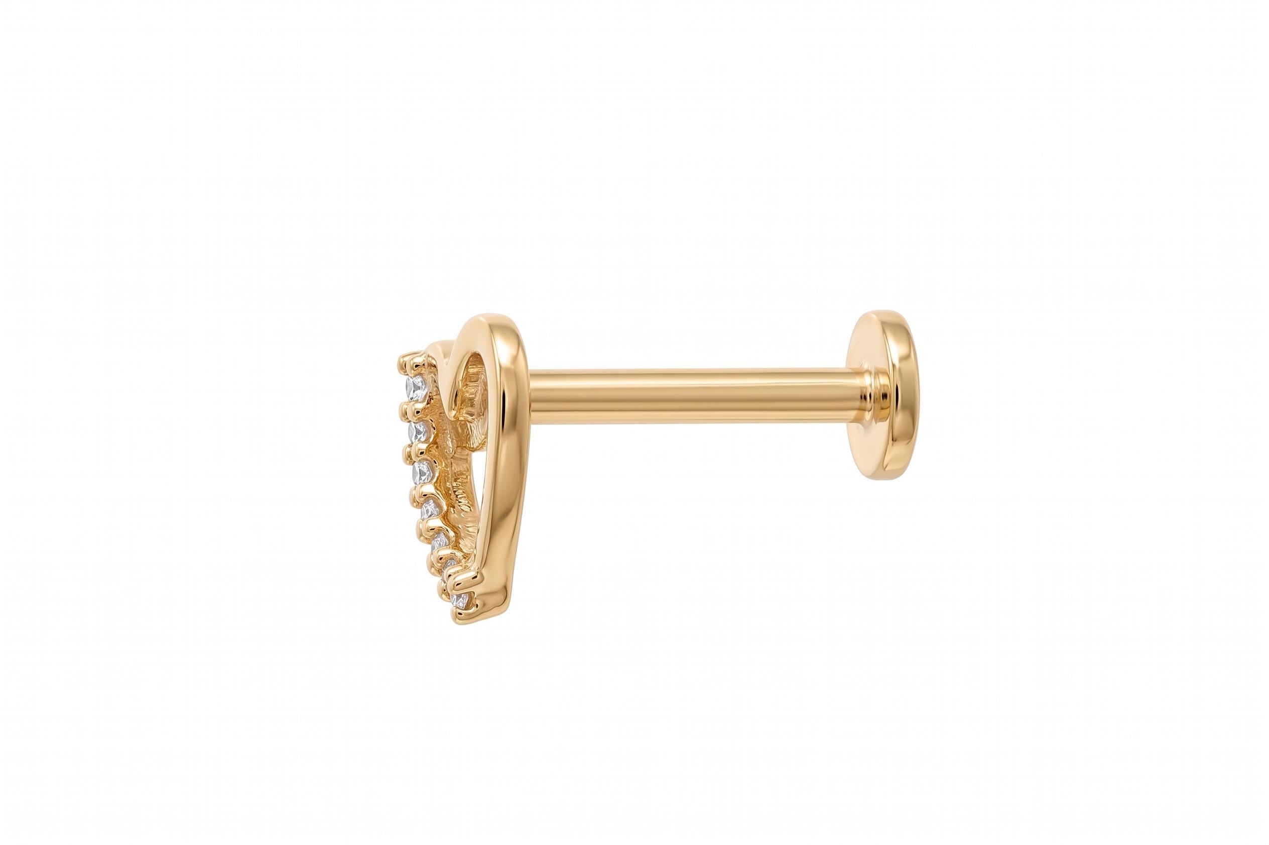 14K Solid Gold Heart Cartilage | Internally Threaded Heart Cartilage | CZ Cartilage Piercing Jewelry | Helix Tragus Stud | Heart Helix