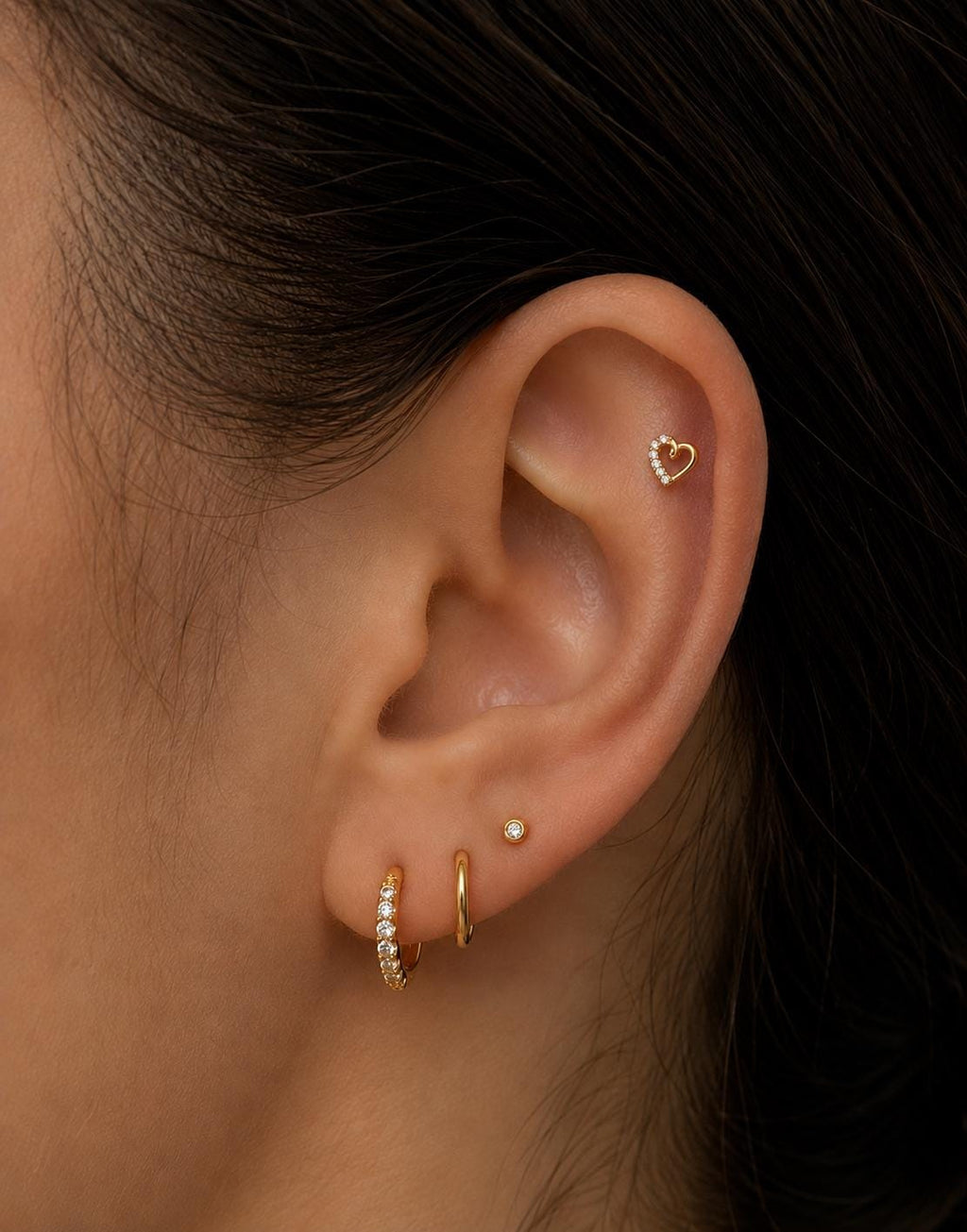 14K Solid Gold Heart Cartilage | Internally Threaded Heart Cartilage | CZ Cartilage Piercing Jewelry | Helix Tragus Stud | Heart Helix