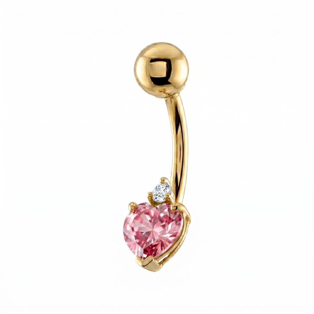 10K Solid Gold Heart Belly Ring - Yellow gold, Solid gold, 10k