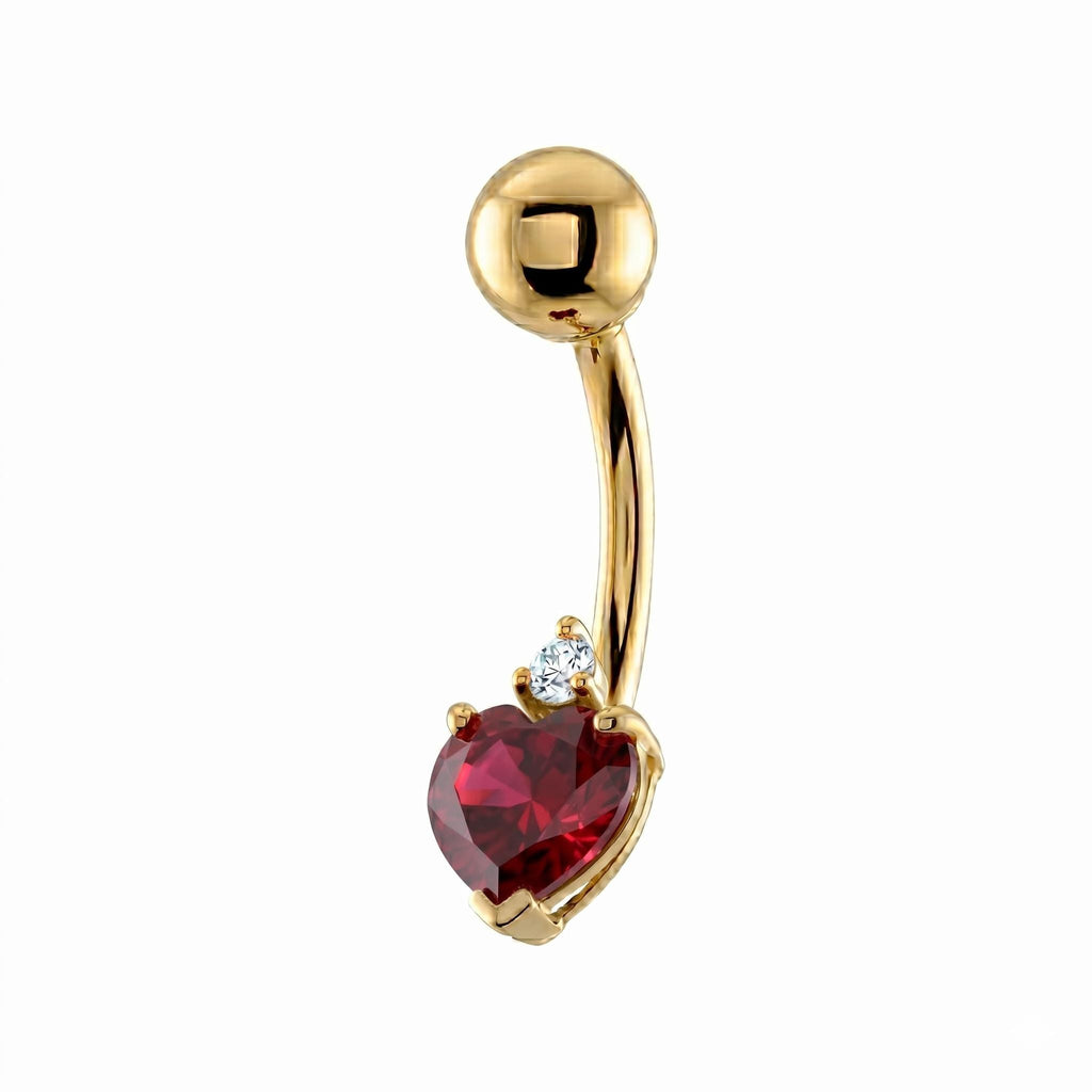10K Solid Gold Heart Belly Ring - Yellow gold, Solid gold, 10k