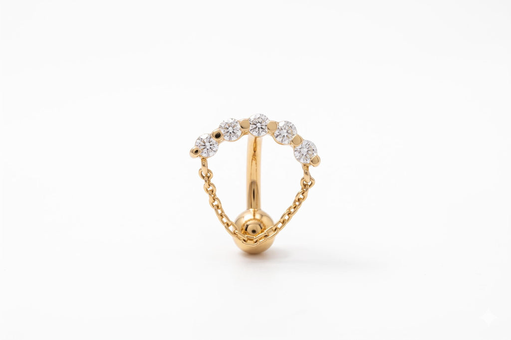 14K Solid Gold Diamond Rook Earring | CZ Chain Rook Piercing | Curved Cartilage Jewelry | Dainty Anti Helix Barbell | Gold Ear Piercing