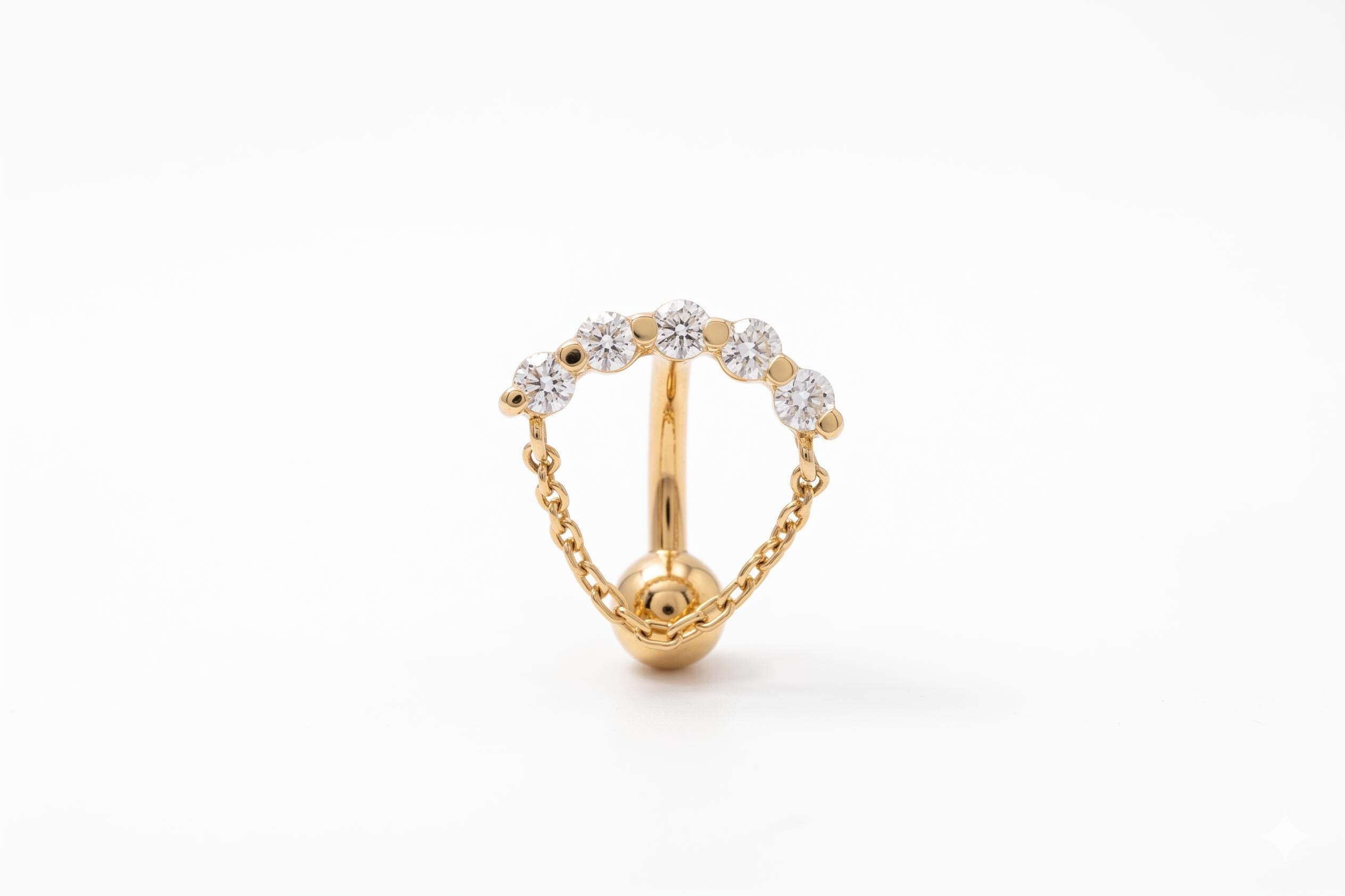 14K Solid Gold Diamond Rook Earring | CZ Chain Rook Piercing | Curved Cartilage Jewelry | Dainty Anti Helix Barbell | Gold Ear Piercing