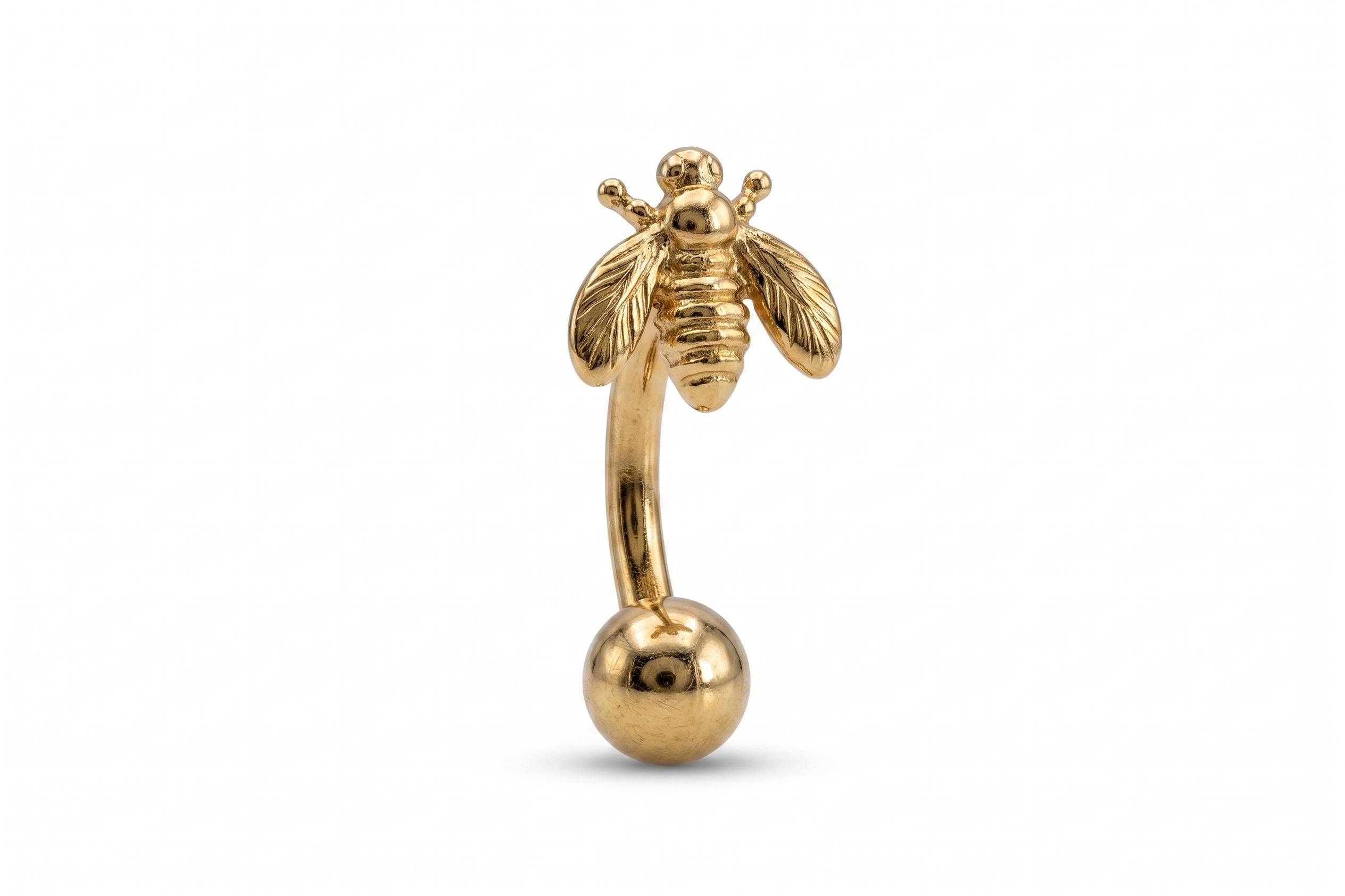 14K Solid Gold CZ Bumblebee Rook Earring | Rook Piercing | Bumblebee Cartilage Jewelry | Gold Curved Barbell | Antihelix Cartilage Jewelry