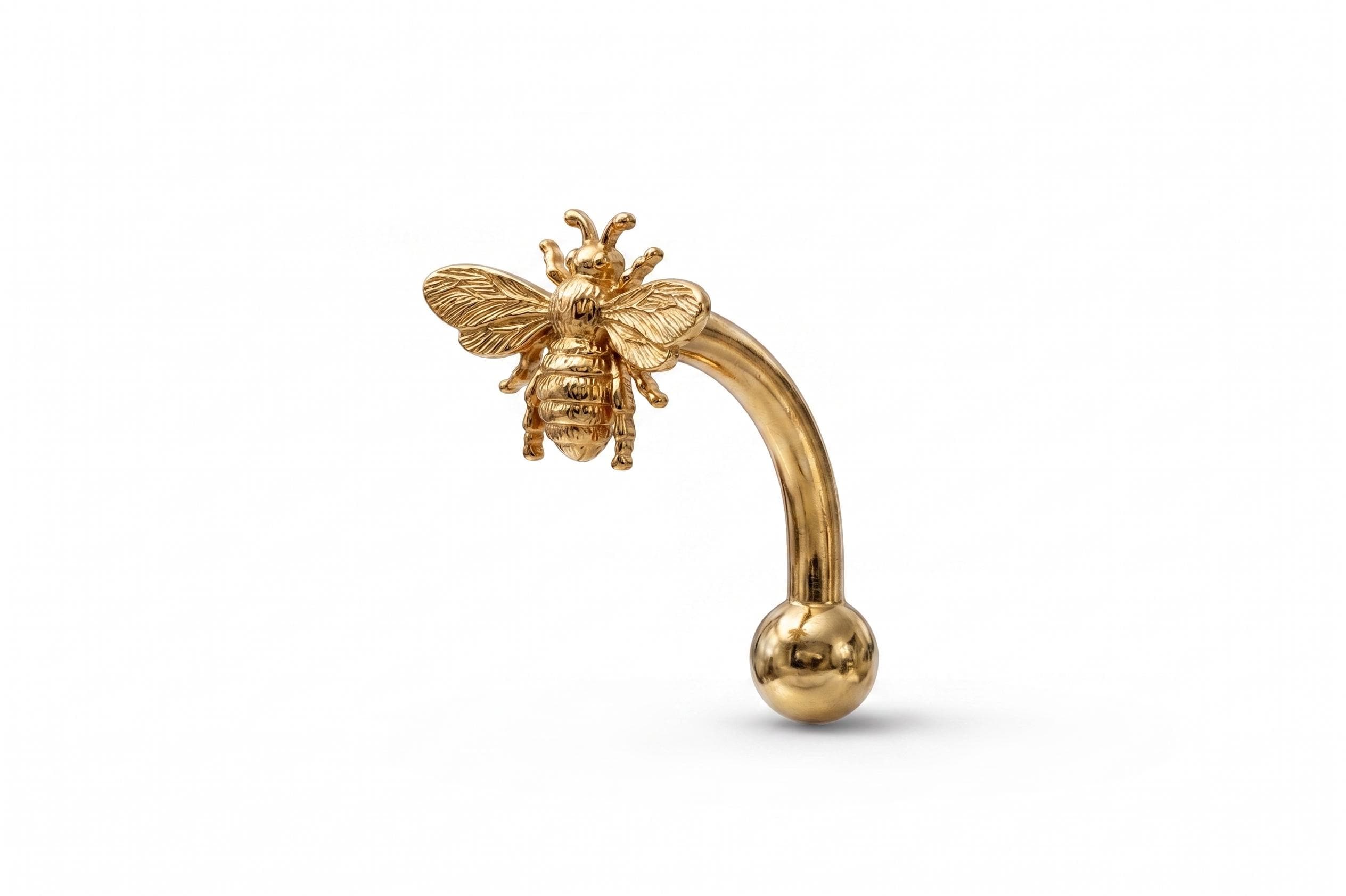 14K Solid Gold CZ Bumblebee Rook Earring | Rook Piercing | Bumblebee Cartilage Jewelry | Gold Curved Barbell | Antihelix Cartilage Jewelry