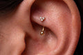 14K Solid Gold CZ Heart Rook Earring | Rook Piercing | Heart CZ Cartilage Jewelry | Gold Curved Barbell | Antihelix Cartilage Jewelry